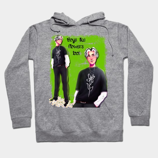 Flower, boys like flowers too, fan art, skunk, black and white, boy, character, human version, cartoon, cute, blushing, he can call me a flower if he wants to, Hoodie by KAM KOLE